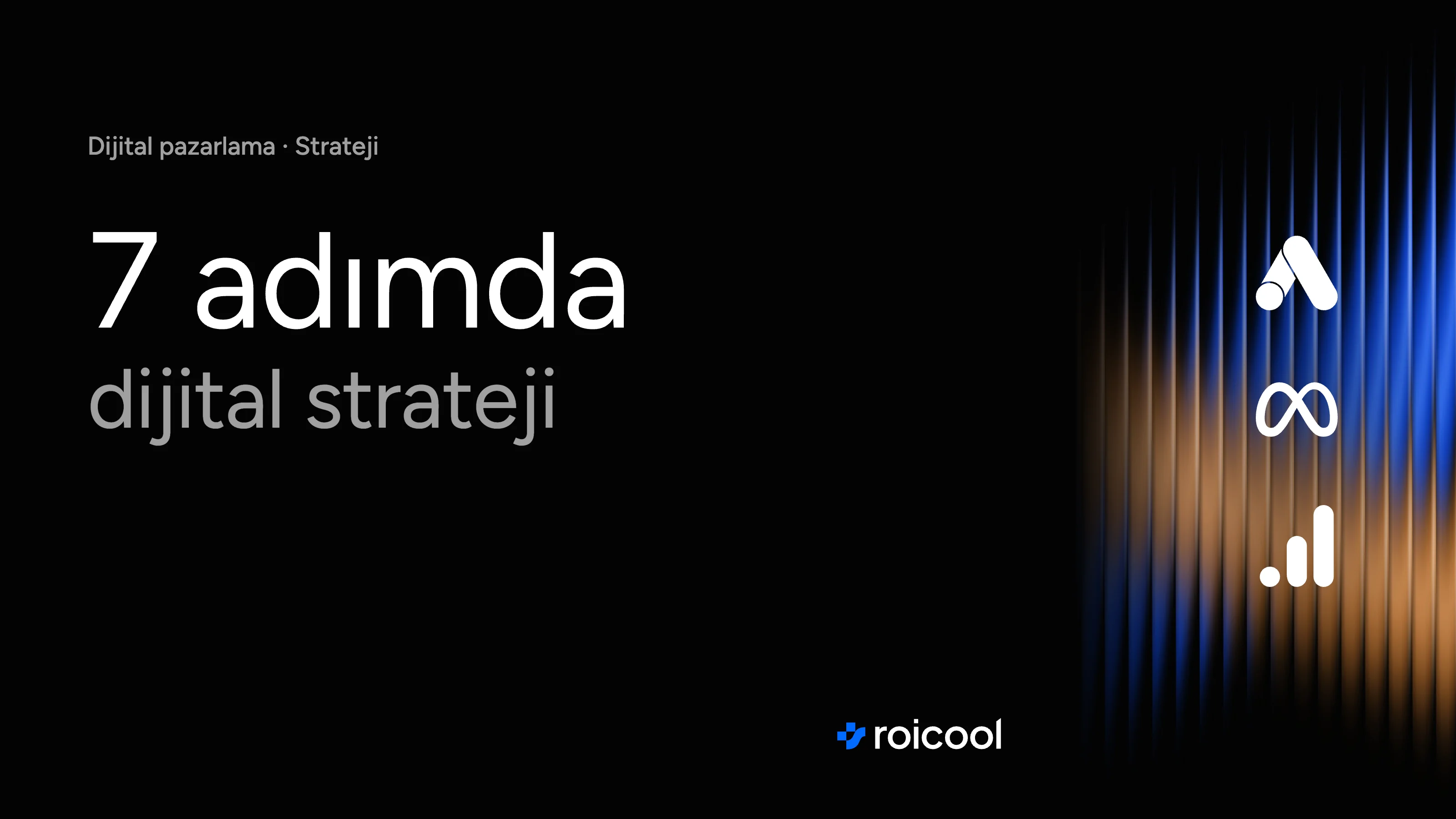 7 adımda dijital pazarlama stratejisi: Google Ads, Meta ve Google Analytics logoları