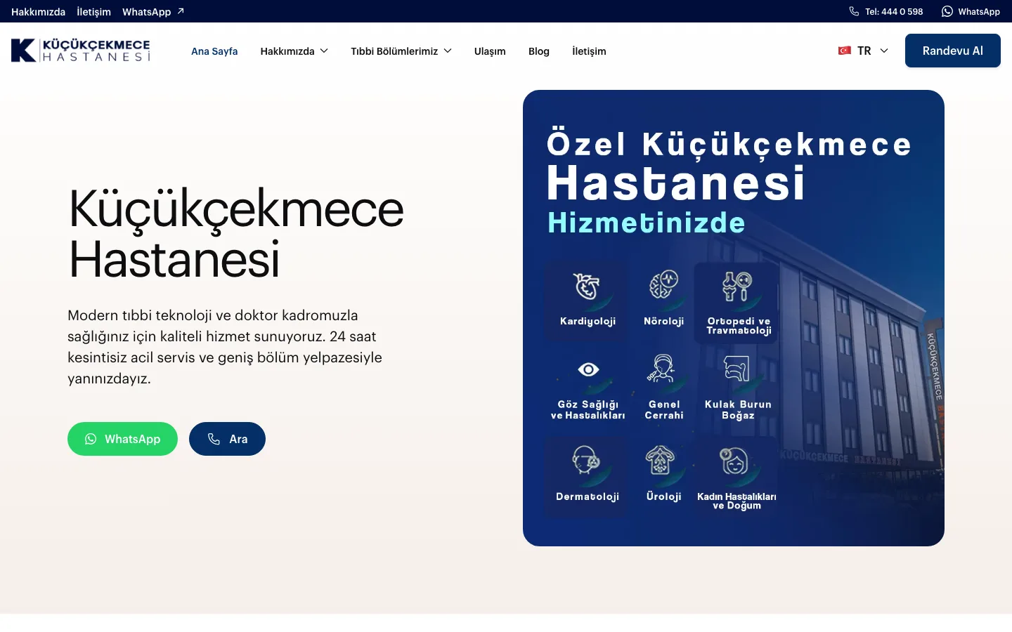 Küçükçekmece Hastanesi web sitesinin ana sayfası