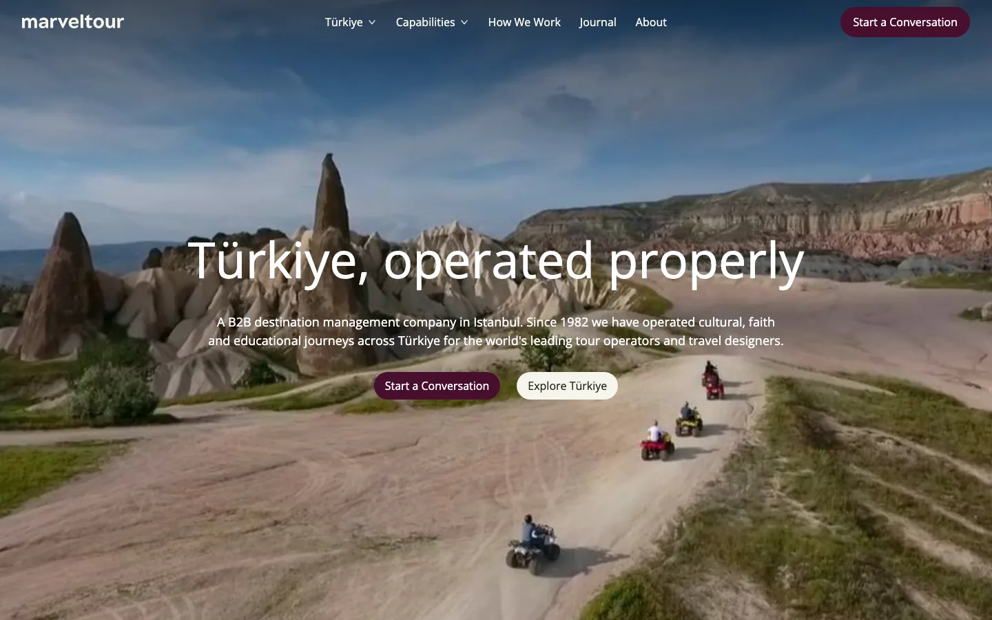 Marveltour'un yeni web sitesinin ekran görüntüsü